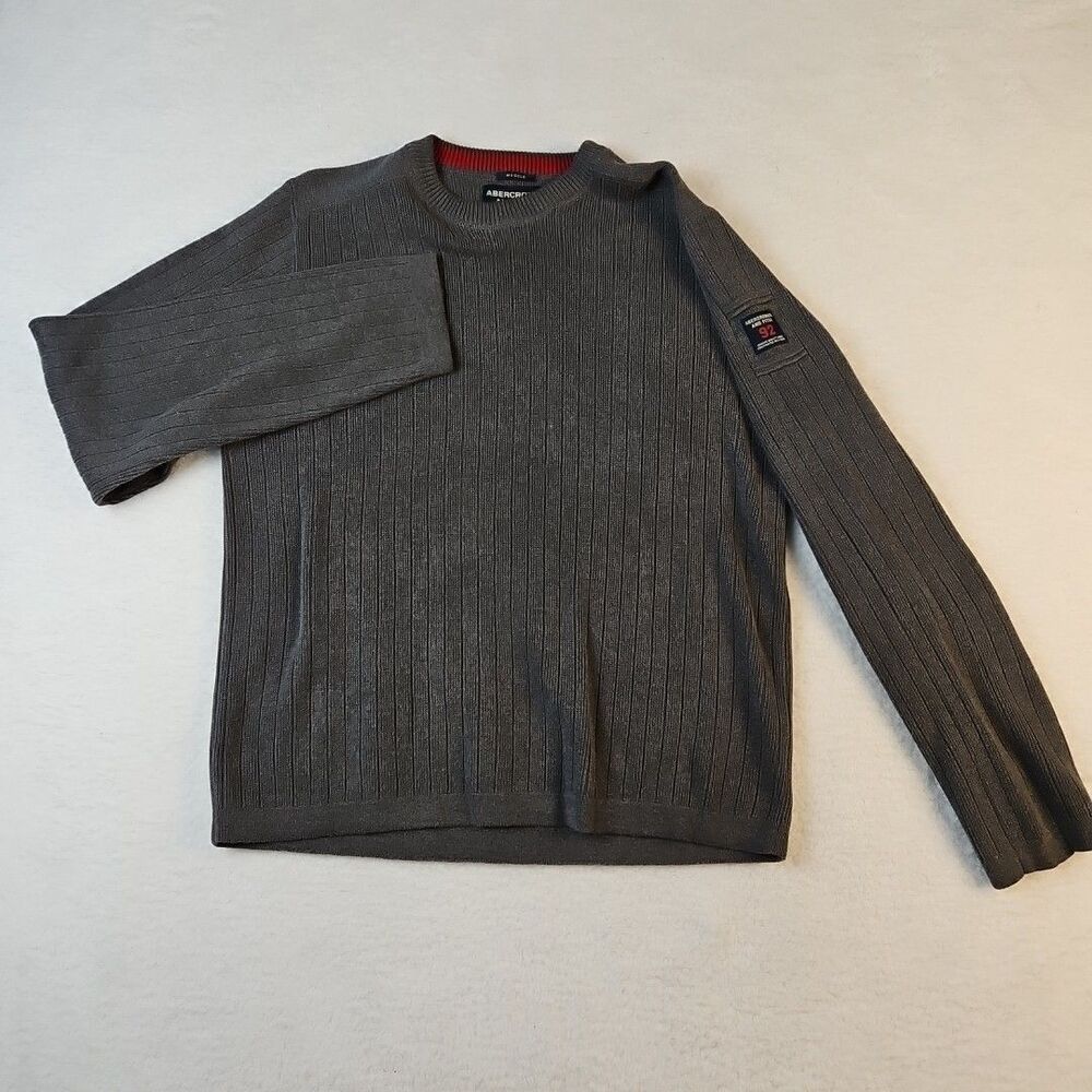 Abercrombie & Fitch Men's XL A92 Muscle Ribbed Sweater Pullover Gray Preppy